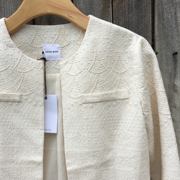 NWT Anine Bing Embroidered Open Jacket Cream XS - Picture 3 of 8